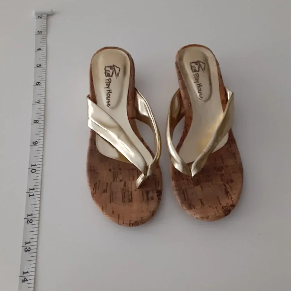Playhouse gold & cork little girl sandals size 13